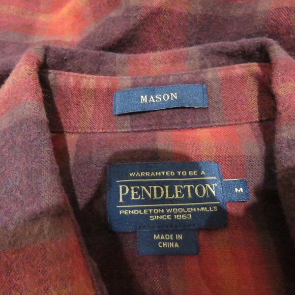 PENDLETON Mason Red Plaid Cotton Flannel Button Down Shirt Country Western Sz M - Picture 14 of 15